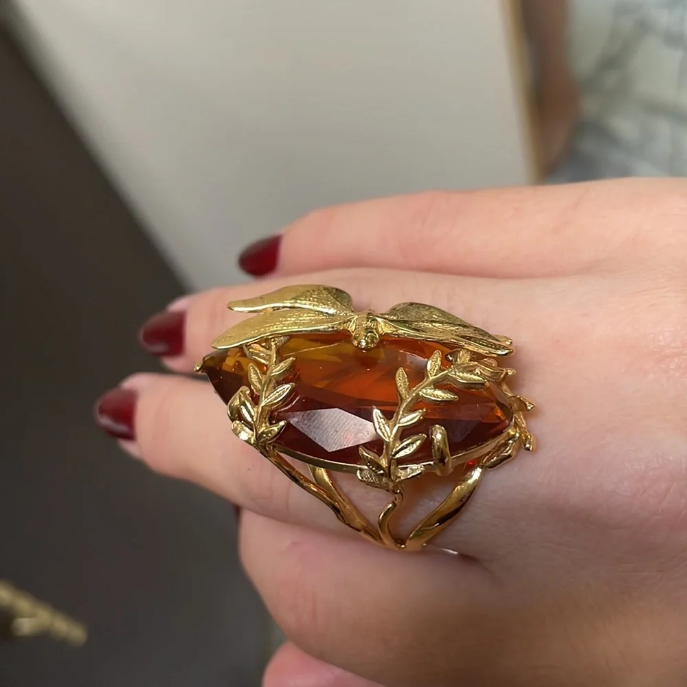 Gorgeous Cocktail Ring Dragonfly with Citrine Marquis cut